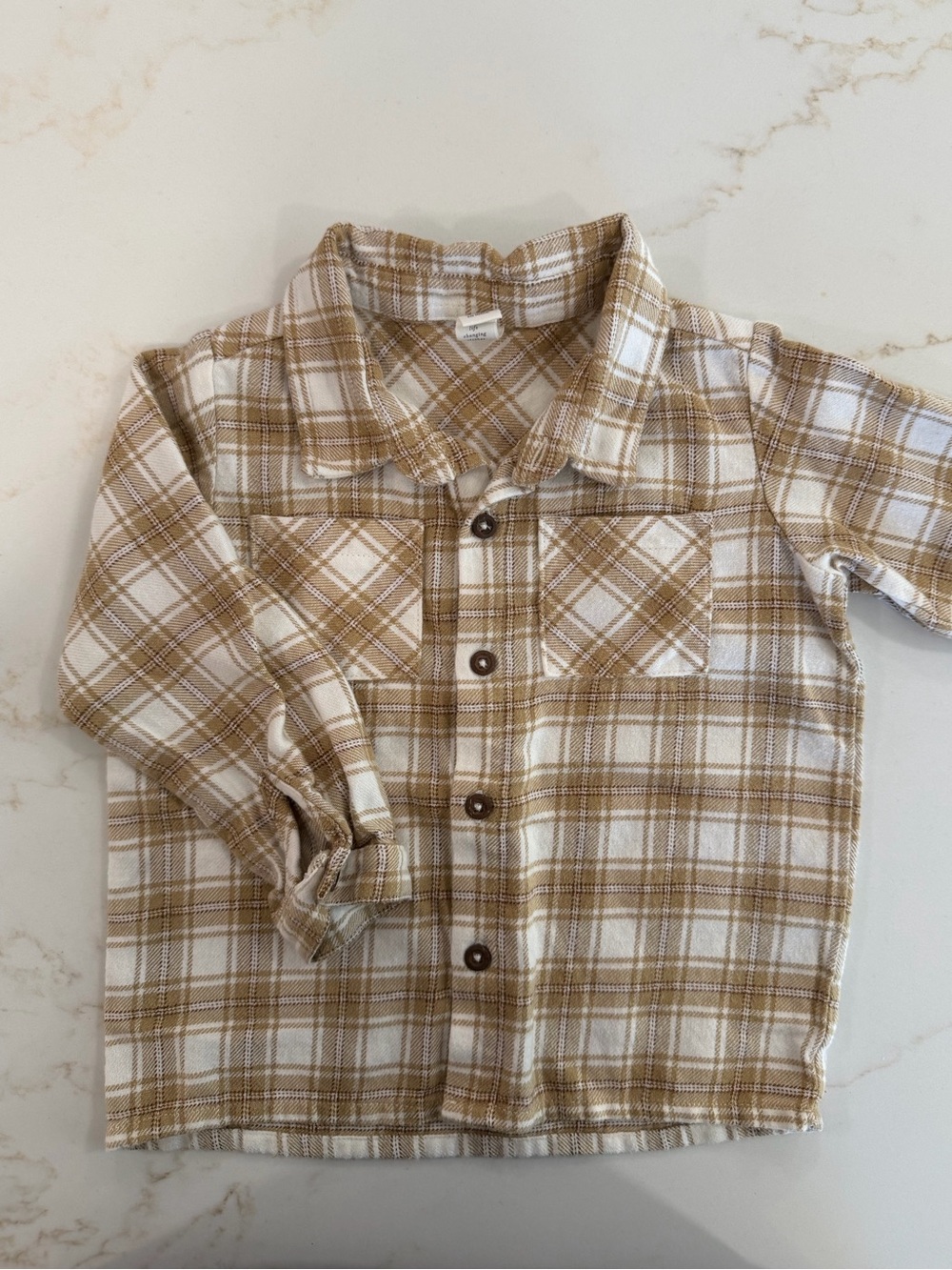 Colored Organics Tan & White Plaid Button-Down Shirt
